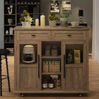 Tiroir de rangement, meuble de rangement de cuisine pliable et amovible avec plateau rabattable - 2 portes vitrées, étagère à épices, porte-serviettes pour salon, cuisine