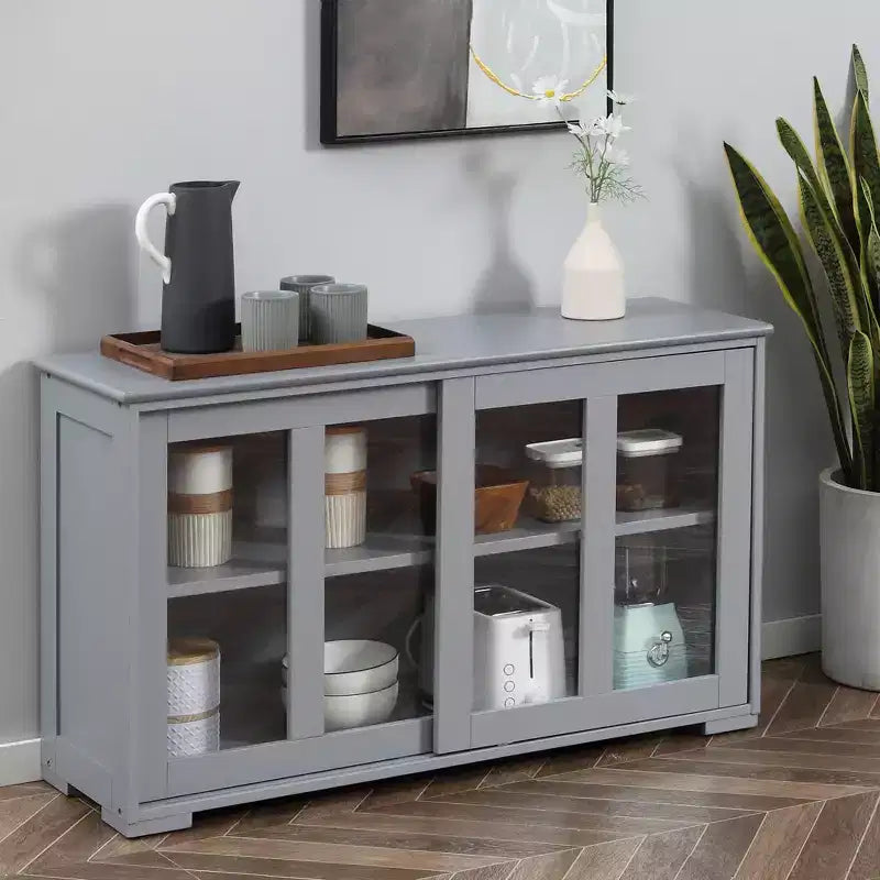 Buffet bahut, meuble de bar empilable avec porte coulissante en verre et étagère réglable