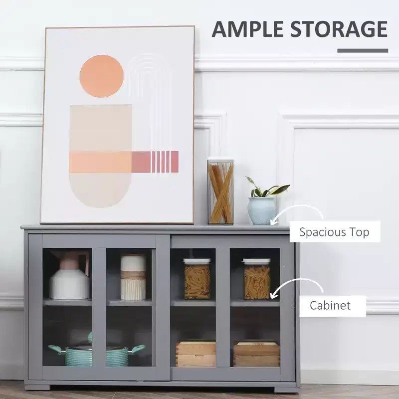 Buffet bahut, meuble de bar empilable avec porte coulissante en verre et étagère réglable