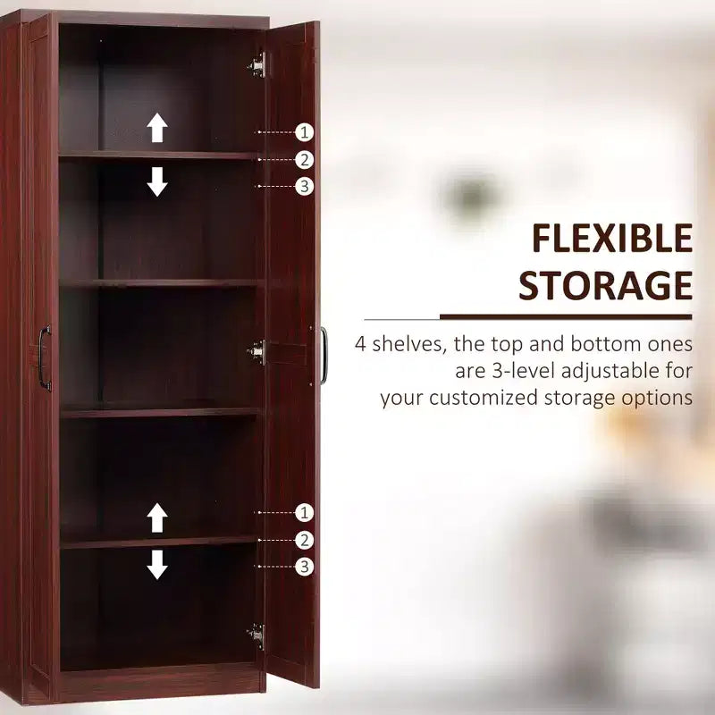 Garde-manger de cuisine 2 portes de 160 cm, meuble de rangement autoportant avec 5 étagères et 2 étagères réglables pour salle à manger