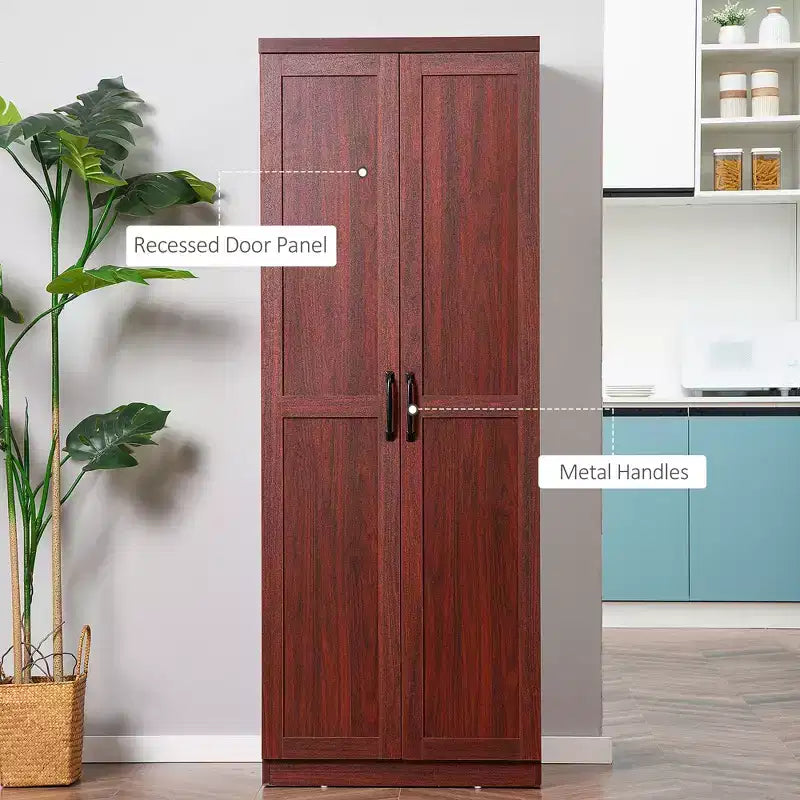 Garde-manger de cuisine 2 portes de 160 cm, meuble de rangement autoportant avec 5 étagères et 2 étagères réglables pour salle à manger
