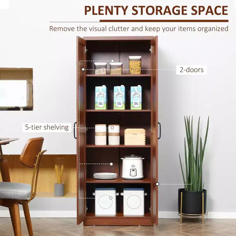 Garde-manger de cuisine 2 portes de 160 cm, meuble de rangement autoportant avec 5 étagères et 2 étagères réglables pour salle à manger