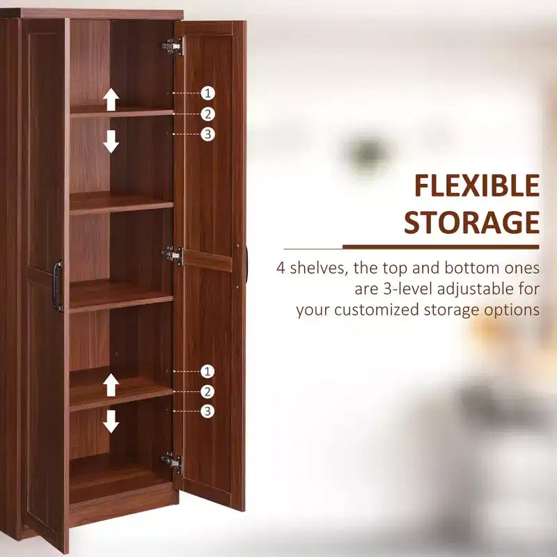 Garde-manger de cuisine 2 portes de 160 cm, meuble de rangement autoportant avec 5 étagères et 2 étagères réglables pour salle à manger