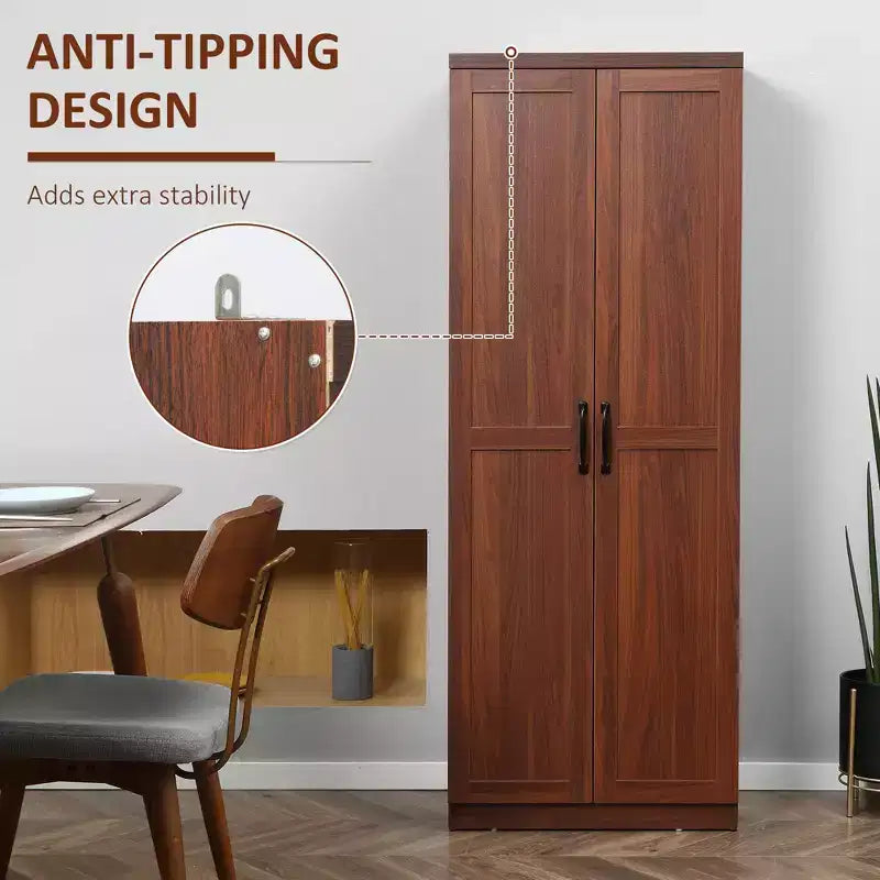 Garde-manger de cuisine 2 portes de 160 cm, meuble de rangement autoportant avec 5 étagères et 2 étagères réglables pour salle à manger