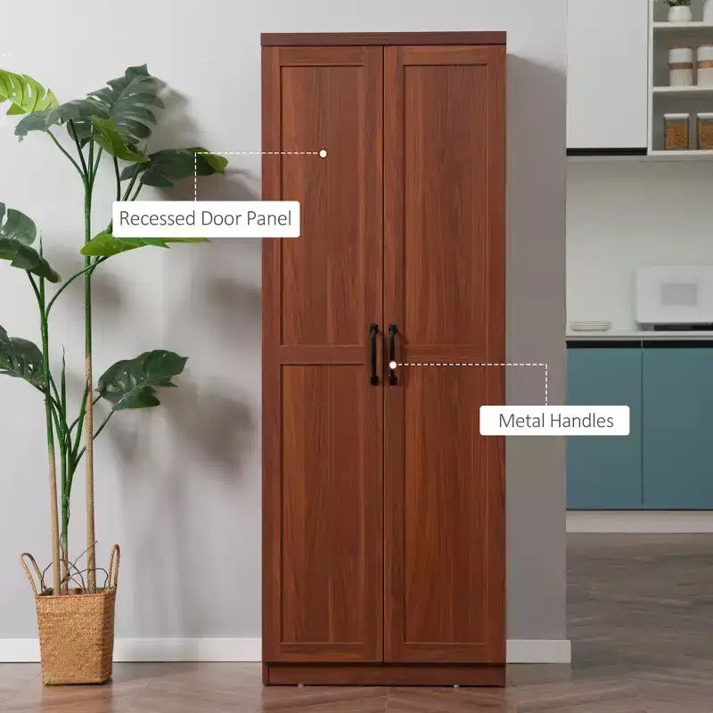 Garde-manger de cuisine 2 portes de 160 cm, meuble de rangement autoportant avec 5 étagères et 2 étagères réglables pour salle à manger