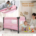 JOYMOR Berceau Cododo Bébé, Berceau Bébé, Parc Bébé Convertible, Lit de Voyage Pliable Rapide, Roues et Frein, Sac de Transport pour Garçons Filles (Rose)
