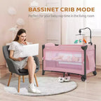 JOYMOR Berceau Cododo Bébé, Berceau Bébé, Parc Bébé Convertible, Lit de Voyage Pliable Rapide, Roues et Frein, Sac de Transport pour Garçons Filles (Rose)
