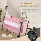 JOYMOR Berceau Cododo Bébé, Berceau Bébé, Parc Bébé Convertible, Lit de Voyage Pliable Rapide, Roues et Frein, Sac de Transport pour Garçons Filles (Rose)