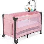JOYMOR Berceau Cododo Bébé, Berceau Bébé, Parc Bébé Convertible, Lit de Voyage Pliable Rapide, Roues et Frein, Sac de Transport pour Garçons Filles (Rose)