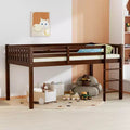 JOYMOR Low Loft Bed Twin Size with Stairs, Wooden Loft Bed for Kids, Pine Wood Twin Bed Frame,No Box Spring Needed, Espresso