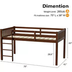 Lit mi-hauteur JOYMOR pour enfant, taille double, avec escaliers, en bois de pin, pas besoin de sommier, couleur expresso