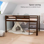 Lit mi-hauteur JOYMOR pour enfant, taille double, avec escaliers, en bois de pin, pas besoin de sommier, couleur expresso