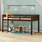 Lit mi-hauteur JOYMOR pour enfant, taille double, avec escaliers, en bois de pin, pas besoin de sommier, couleur expresso