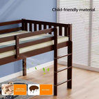 Lit mi-hauteur JOYMOR pour enfant, taille double, avec escaliers, en bois de pin, pas besoin de sommier, couleur expresso