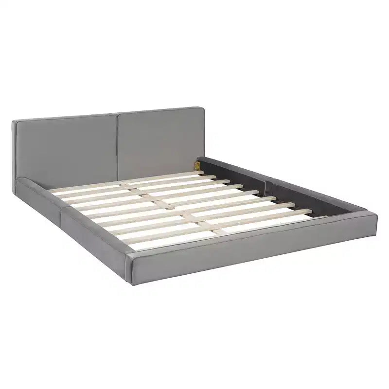Lit Plateforme Queen Size en Velours Whisen avec Base Rembourrée et Cadre Solide, Montage Facile