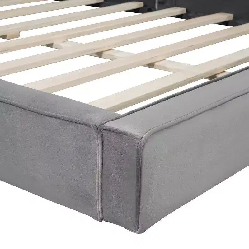 Lit Plateforme Queen Size en Velours Whisen avec Base Rembourrée et Cadre Solide, Montage Facile