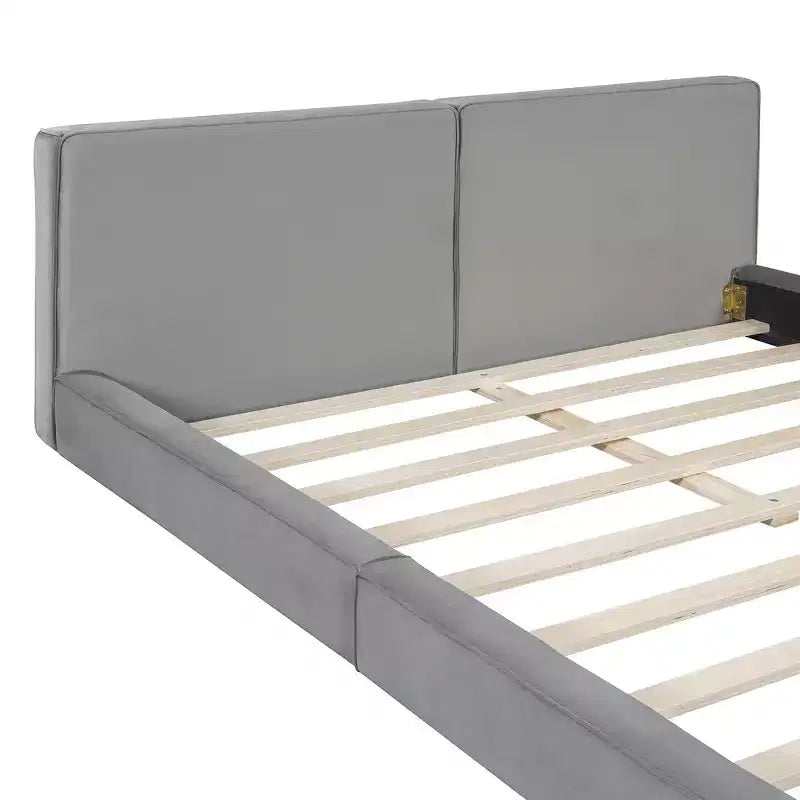 Lit Plateforme Queen Size en Velours Whisen avec Base Rembourrée et Cadre Solide, Montage Facile