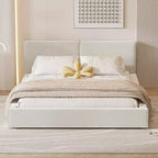 Lit Plateforme Queen Size en Velours Whisen avec Base Rembourrée et Cadre Solide, Montage Facile