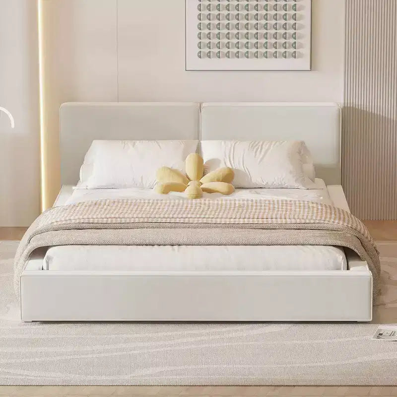 Lit Plateforme Queen Size en Velours Whisen avec Base Rembourrée et Cadre Solide, Montage Facile