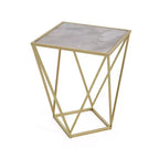 Table d'appoint Homy Casa avec cadre en fer géométrique et plateau imitation marbre, doré