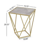 Table d'appoint Homy Casa avec cadre en fer géométrique et plateau imitation marbre, doré
