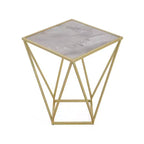 Table d'appoint Homy Casa avec cadre en fer géométrique et plateau imitation marbre, doré