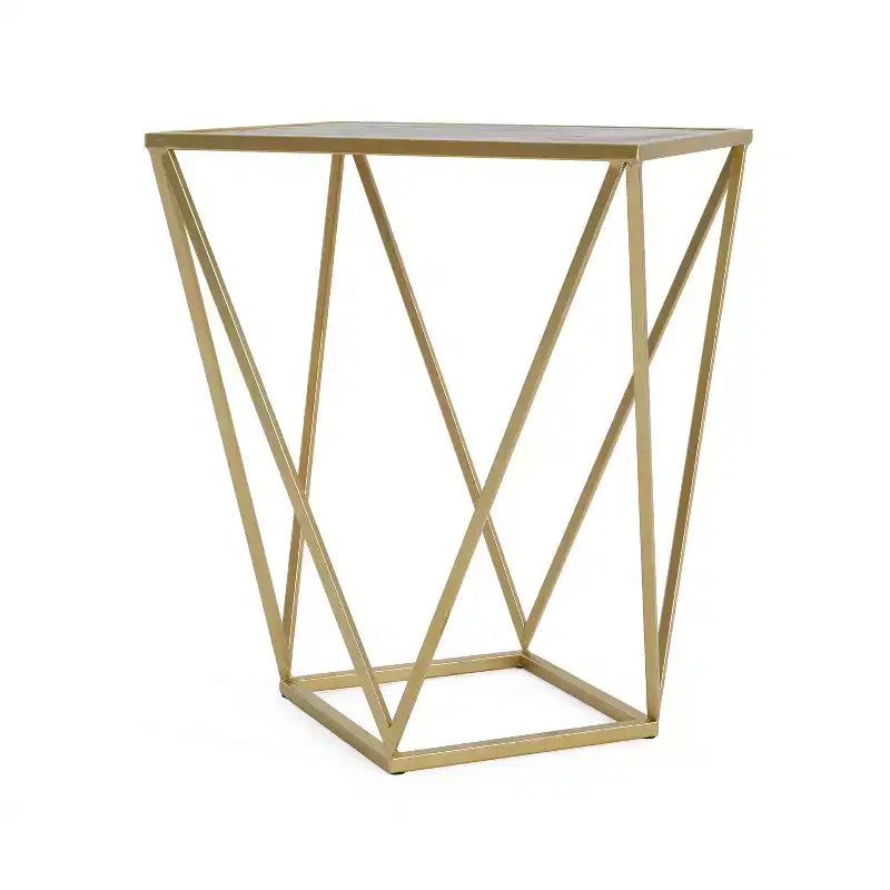 Table d'appoint Homy Casa avec cadre en fer géométrique et plateau imitation marbre, doré