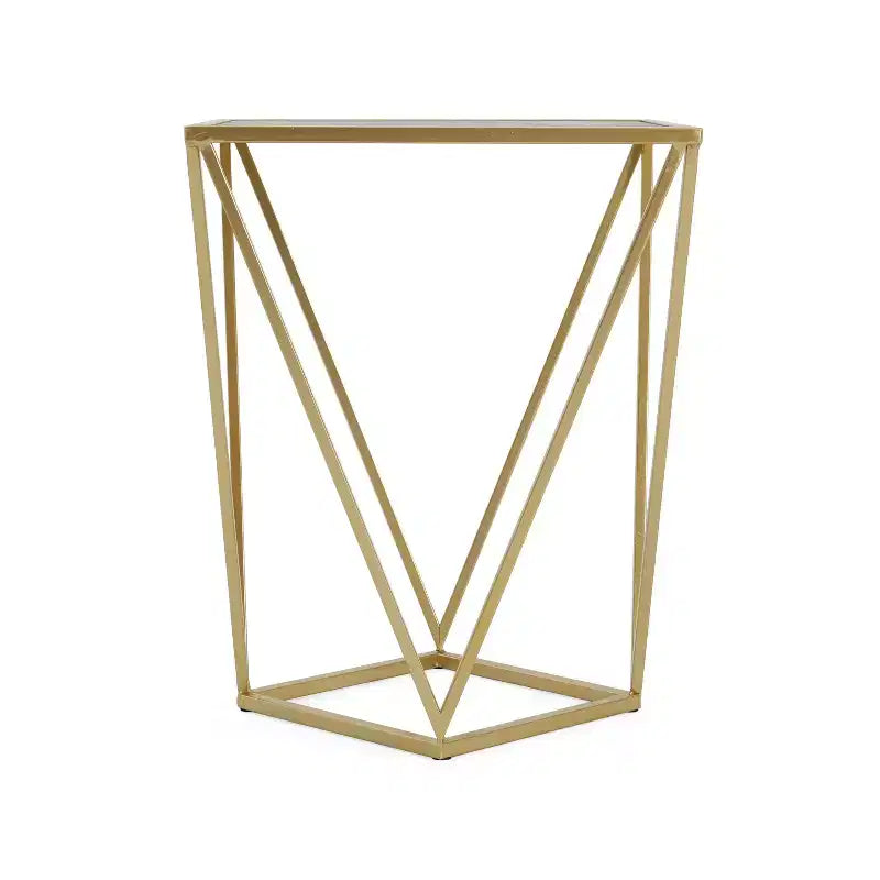 Table d'appoint Homy Casa avec cadre en fer géométrique et plateau imitation marbre, doré