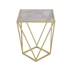 Table d'appoint Homy Casa avec cadre en fer géométrique et plateau imitation marbre, doré