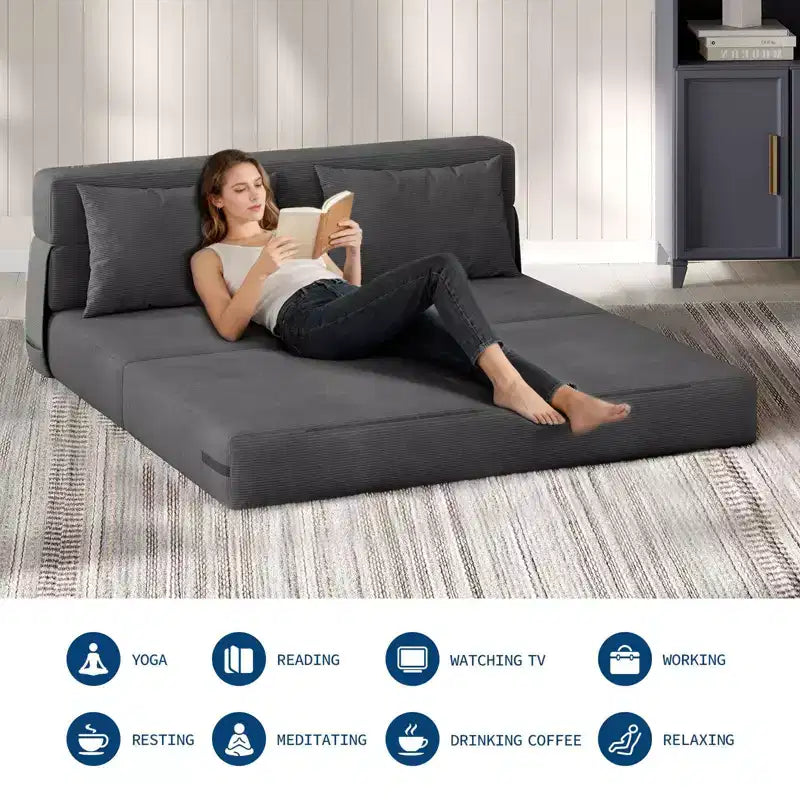 Canapé-lit pliant et fauteuil convertible 4 en 1, causeuse en velours côtelé avec oreiller pour salon, chambre ou chambre d'amis, gris foncé