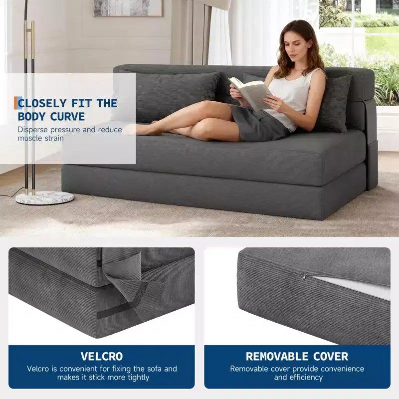 Canapé-lit pliant et fauteuil convertible 4 en 1, causeuse en velours côtelé avec oreiller pour salon, chambre ou chambre d'amis, gris foncé