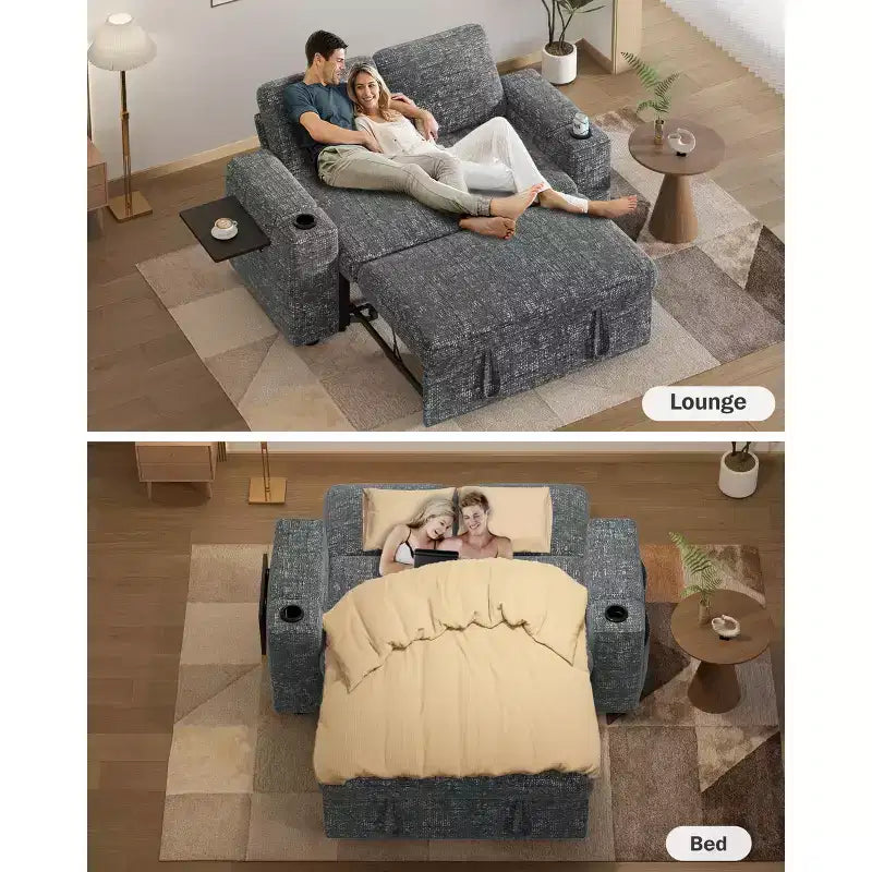 Canapé-Lit Dyonery Sale 3 Modes avec Rangement et Ports de Charge - Assemblage Sans Outil, Dossier Réglable pour Petits Espaces/Appartements/Dortoirs