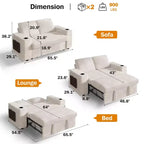Canapé-Lit Dyonery Sale 3 Modes avec Rangement et Ports de Charge - Assemblage Sans Outil, Dossier Réglable pour Petits Espaces/Appartements/Dortoirs