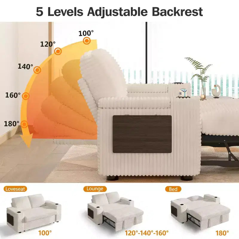 Canapé-Lit Dyonery Sale 3 Modes avec Rangement et Ports de Charge - Assemblage Sans Outil, Dossier Réglable pour Petits Espaces/Appartements/Dortoirs