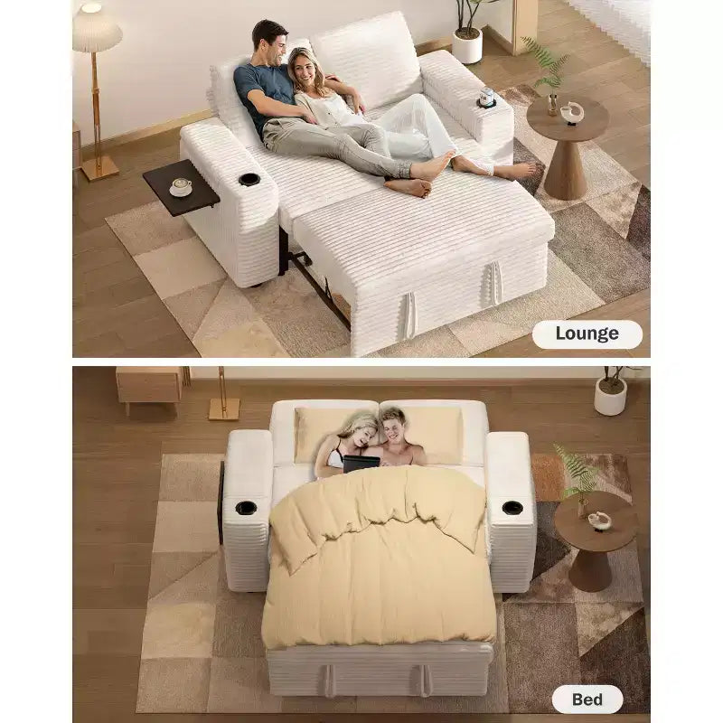 Canapé-Lit Dyonery Sale 3 Modes avec Rangement et Ports de Charge - Assemblage Sans Outil, Dossier Réglable pour Petits Espaces/Appartements/Dortoirs