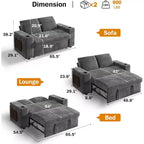 Canapé-Lit Dyonery Sale 3 Modes avec Rangement et Ports de Charge - Assemblage Sans Outil, Dossier Réglable pour Petits Espaces/Appartements/Dortoirs