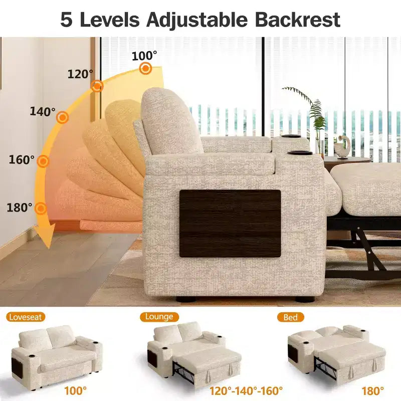 Canapé-Lit Dyonery Sale 3 Modes avec Rangement et Ports de Charge - Assemblage Sans Outil, Dossier Réglable pour Petits Espaces/Appartements/Dortoirs