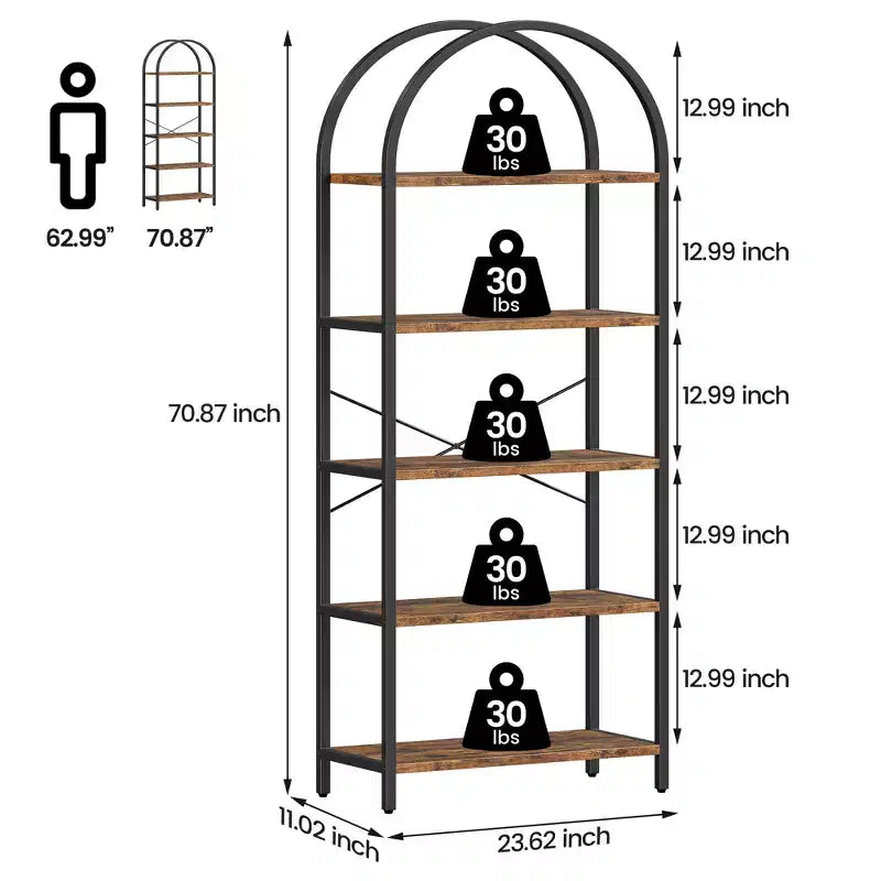 Étagère bibliothèque de 1,80 m de haut à 5 niveaux, étagère haute pour CD/livres, organiseur de rangement pour bureau à domicile, étagère moderne pour chambre et salon