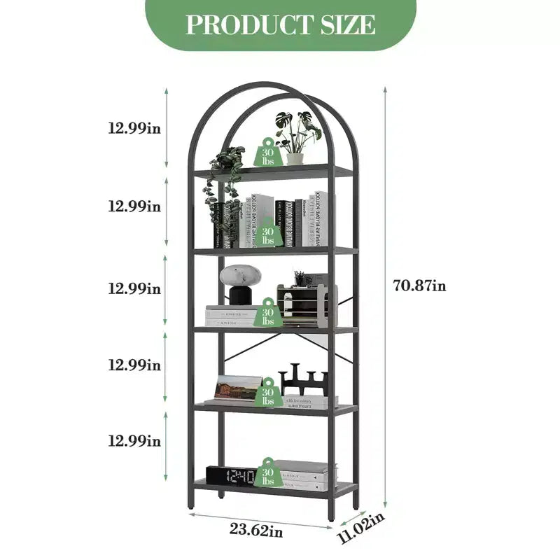 Étagère bibliothèque de 1,80 m de haut à 5 niveaux, étagère haute pour CD/livres, organiseur de rangement pour bureau à domicile, étagère moderne pour chambre et salon