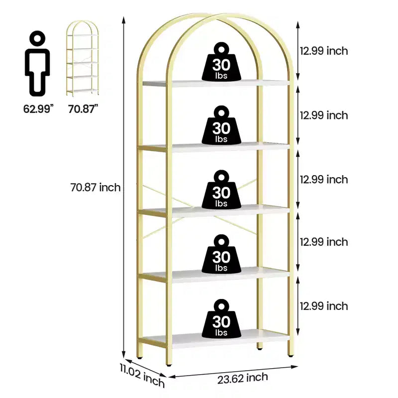 Étagère bibliothèque de 1,80 m de haut à 5 niveaux, étagère haute pour CD/livres, organiseur de rangement pour bureau à domicile, étagère moderne pour chambre et salon