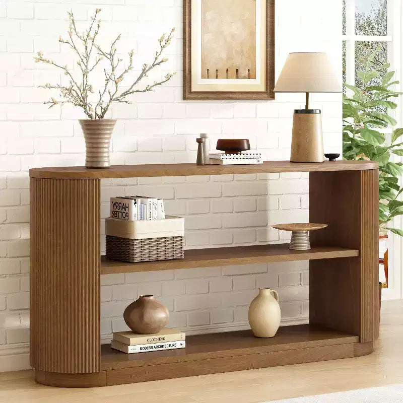 Table console moderne étroite Okak avec design à coins arrondis, table d'entrée multifonctionnelle, table d'appoint pour entrée, salon