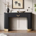 Okak Modern Console Table with Vertical Ribbed Design, Entryway Table with 1 Large Drawer and Metal Handle, Sofa Table for Living Room, Black+Gold
