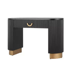 Console moderne Okak avec design à nervures verticales, table d'entrée avec 1 grand tiroir et poignée en métal, table de canapé pour salon, noir+or