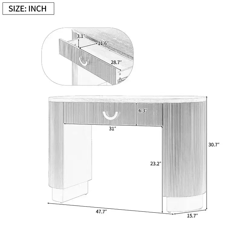 Console moderne Okak avec design à nervures verticales, table d'entrée avec 1 grand tiroir et poignée en métal, table de canapé pour salon, noir+or