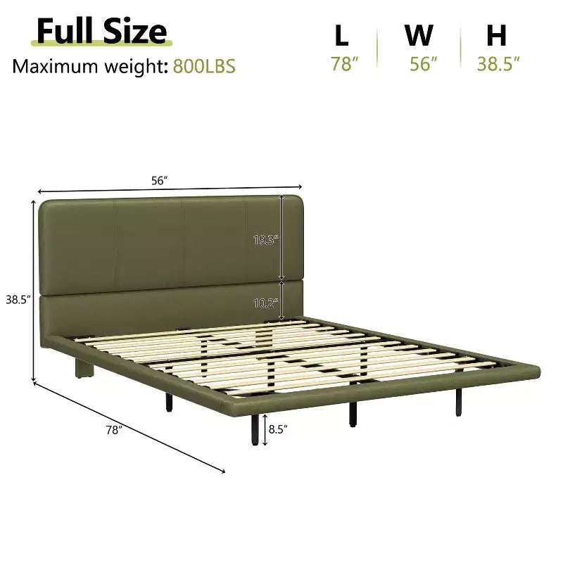 Cadre de lit flottant Okak Queen/Full avec tête de lit en cuir PU et éclairage LED, lit plateforme moderne sans sommier tapissier requis
