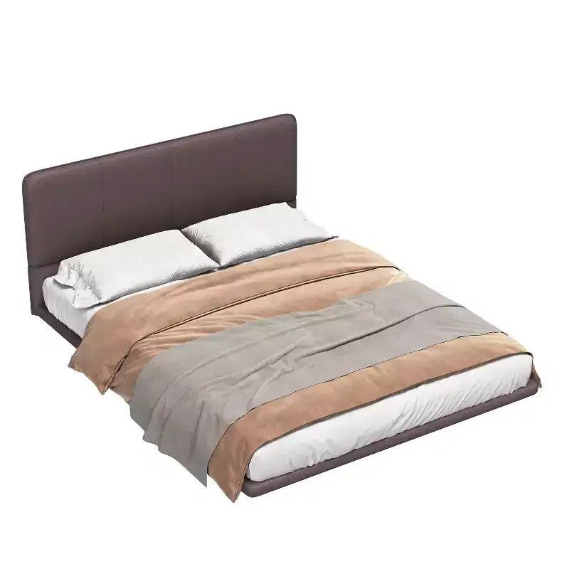 Cadre de lit flottant Okak Queen/Full avec tête de lit en cuir PU et éclairage LED, lit plateforme moderne sans sommier tapissier requis
