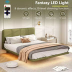 Cadre de lit flottant Okak Queen/Full avec tête de lit en cuir PU et éclairage LED, lit plateforme moderne sans sommier tapissier requis