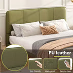 Cadre de lit flottant Okak Queen/Full avec tête de lit en cuir PU et éclairage LED, lit plateforme moderne sans sommier tapissier requis