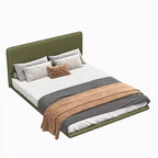 Cadre de lit flottant Okak Queen/Full avec tête de lit en cuir PU et éclairage LED, lit plateforme moderne sans sommier tapissier requis