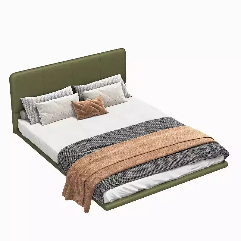 Cadre de lit flottant Okak Queen/Full avec tête de lit en cuir PU et éclairage LED, lit plateforme moderne sans sommier tapissier requis